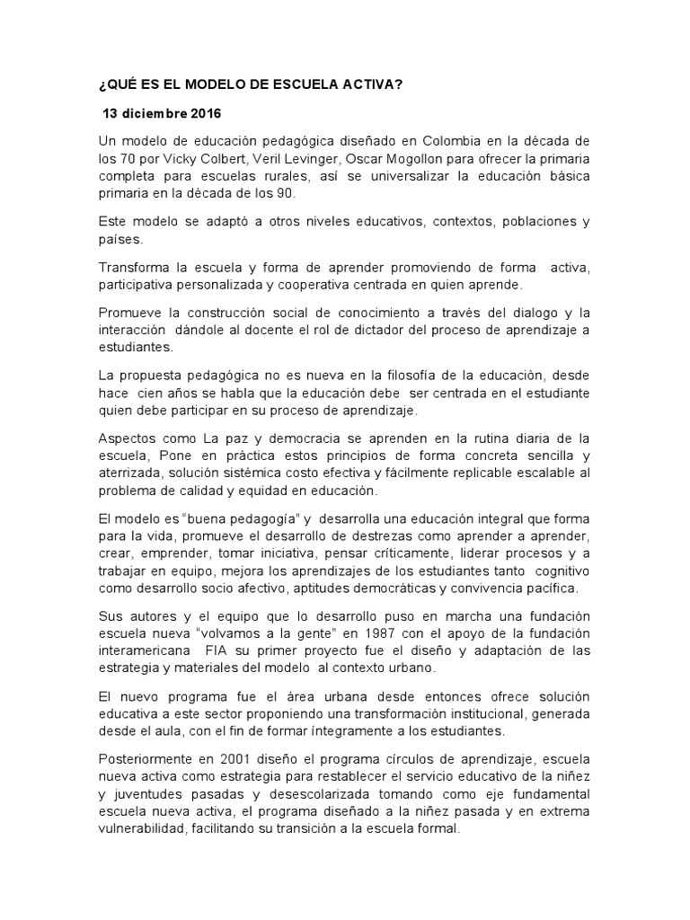 Modelo de Escuela Activa en Educación | PDF | Cerebro | Las emociones
