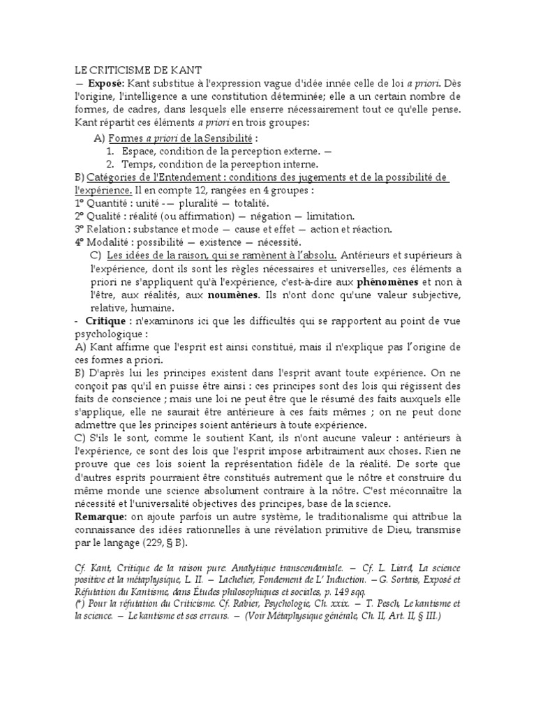 Criticisme de Kant : Principes a priori | PDF | A priori et a ...
