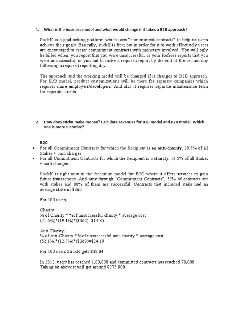 Stickk Case Assignment PDF Fee Business