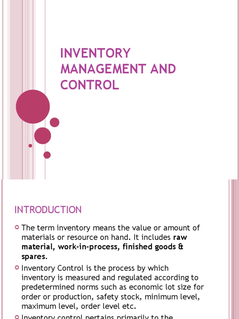 Inventory Management | PDF | Inventory | Stocks