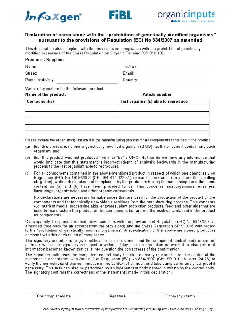 GMO Compliance Declaration | PDF | Genetically Modified Organism ...