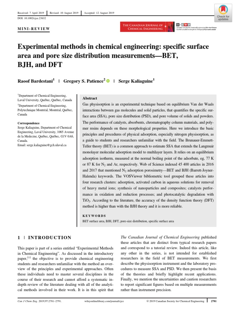 2019 Experimental Methods in Chemical Engineering | PDF | Adsorption ...
