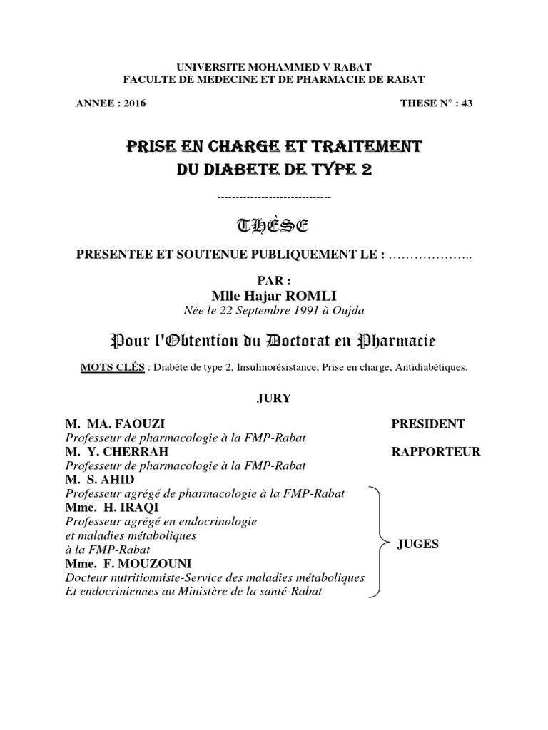 Prise en Charge Et Traitement Du Diabete de Type 2 | PDF | Diabète ...