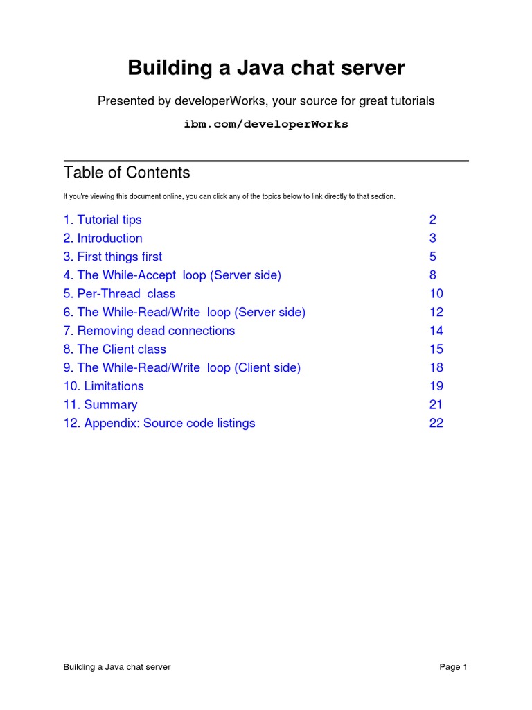 Building A Java Chat Server: Presented by Developerworks, Your Source ...