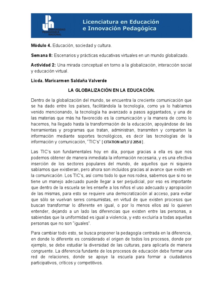 Globalización y Educación Virtual en TIC | PDF | Plan de estudios ...