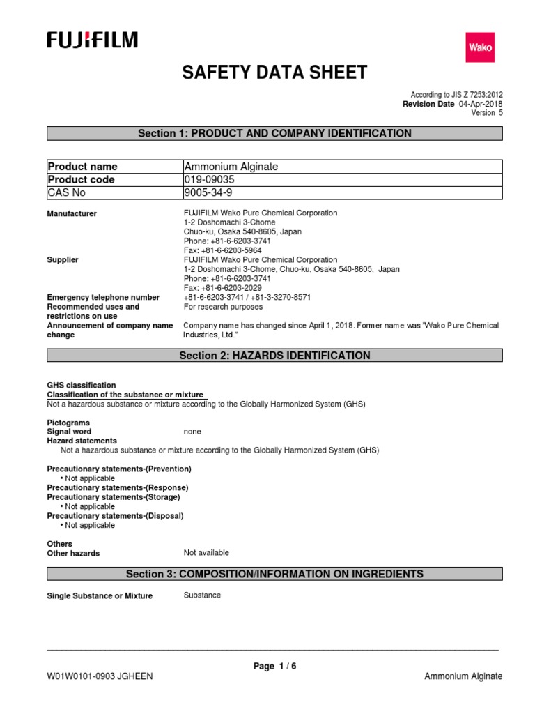 Safety Data Sheet Section 1 Product and Company Identification PDF