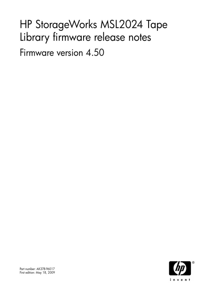 HP Storageworks Msl2024 Tape Library Firmware Release Notes PDF Usb