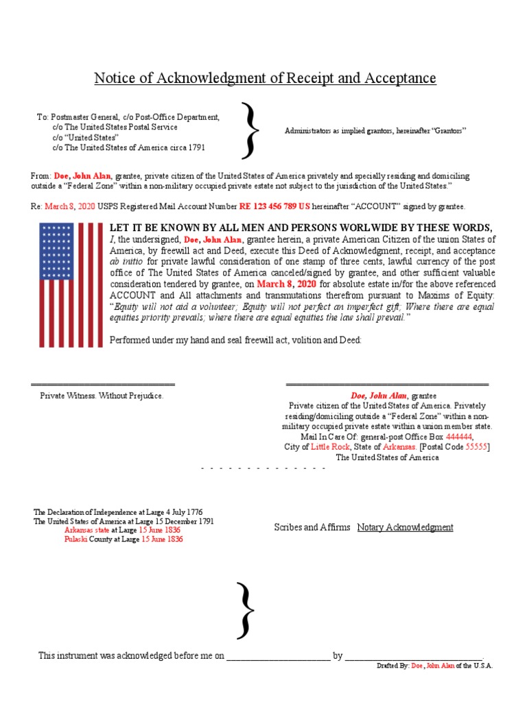 Acknowledgment of Receipt and Acceptance | PDF | Notary Public | Deed
