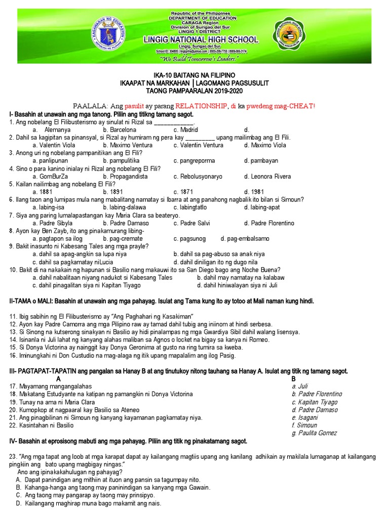 SUMMATIVE Test in FILIPINO | PDF