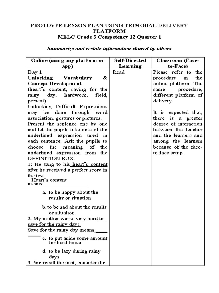Grade 3 Lesson Plan Rubric | PDF | Cognition | Behavior Modification