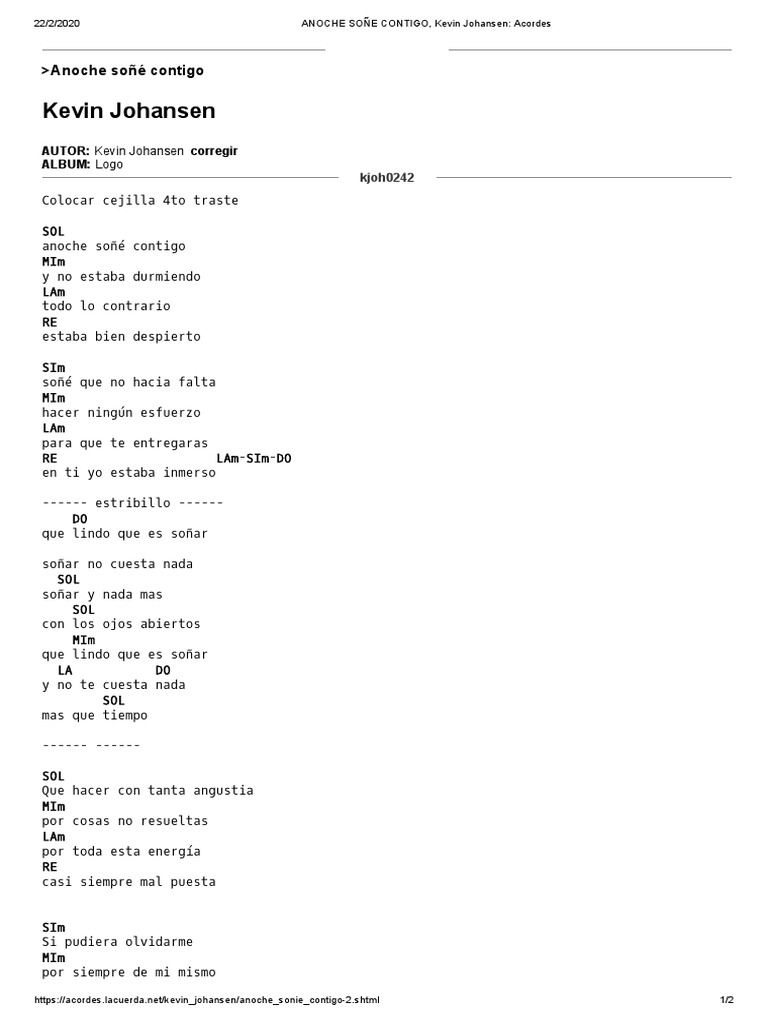 Anoche Sone Contigo Kevin Johansen Acordes Pdf
