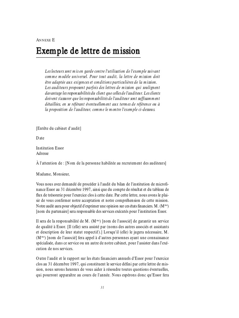 Exemple De Lettre De Mission