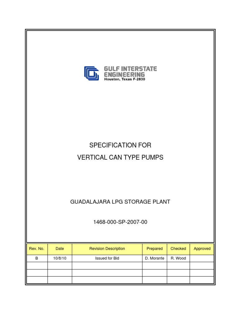Vertical Can Type Pump Specification | PDF | Pump | Specification ...