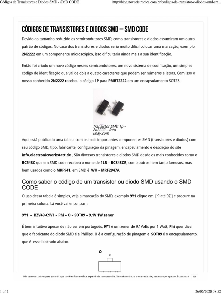 Códigos de Transistores e Diodos SMD | PDF