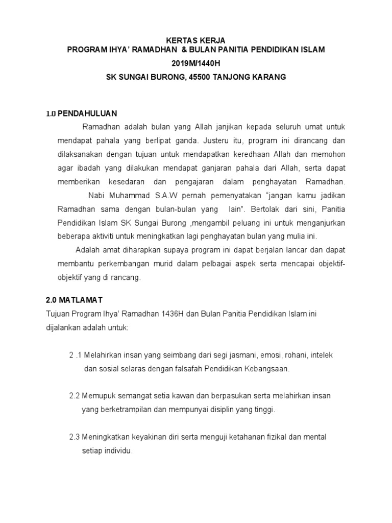 Program Ihya' Ramadhan SK Sungai Burong | PDF