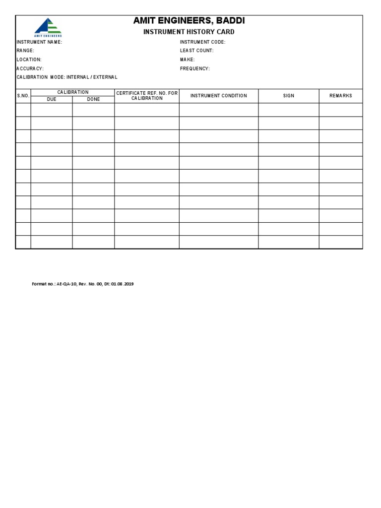 Instrument History Card Format | PDF | Business | Computers