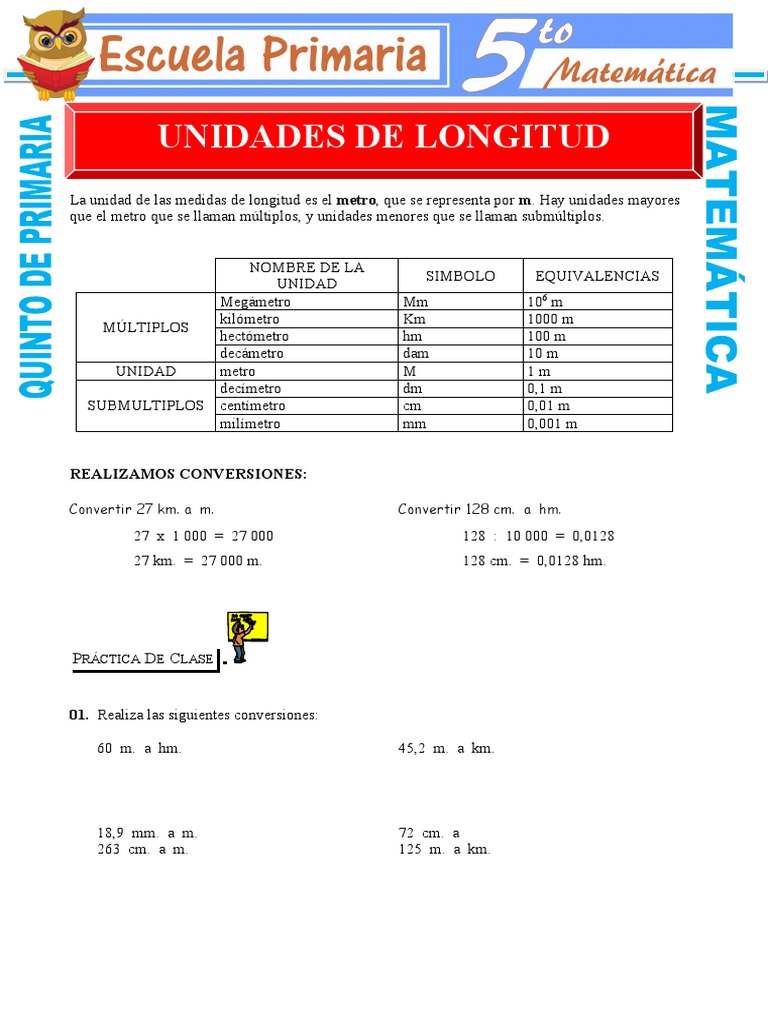 Ejercicios De Unidades De Longitud Para Quinto De Primaria Division Matematicas Longitud
