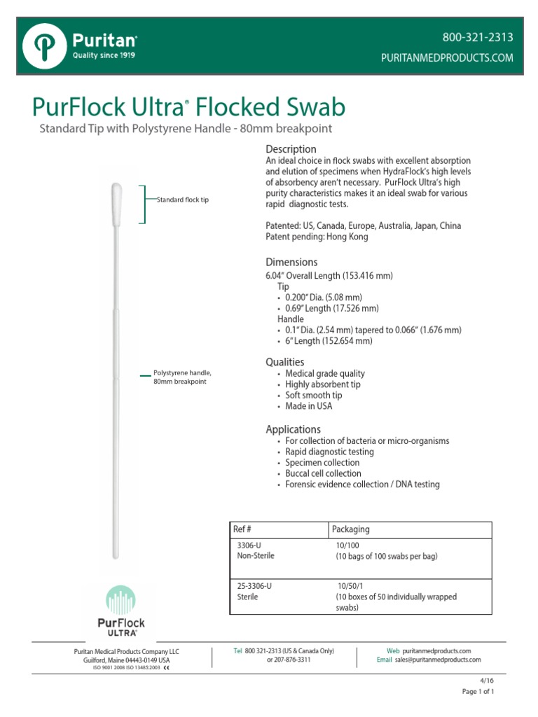 Purflock Ultra Flocked Swab: Standard Tip With Polystyrene Handle ...