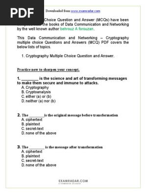 Ch 30 Cryptography Multiple Choice Questions And Answers Pdf Cipher Cryptography