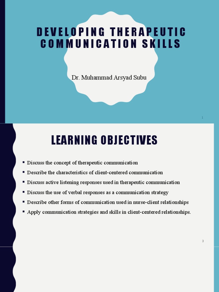 Week 4 Developing Therapeutic Communication Skills PDF Nonverbal