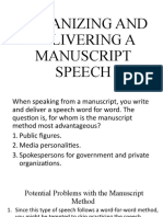 Organizing and Delivering A Manuscript Speech