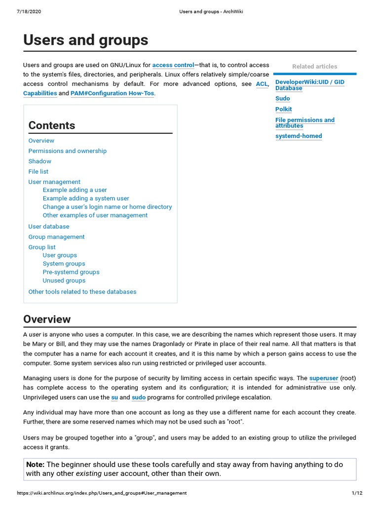 Arch Linux User and Group Management | PDF | Superuser | Unix