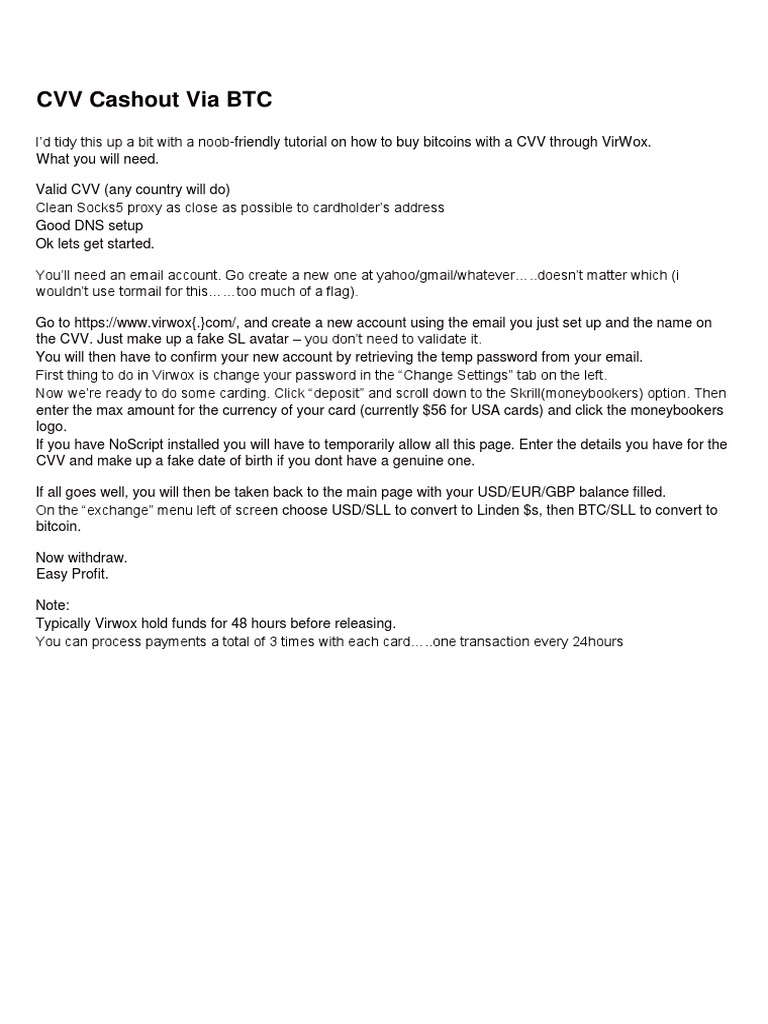 CVV to Bitcoin via VirWox Guide | PDF | Law | Computers