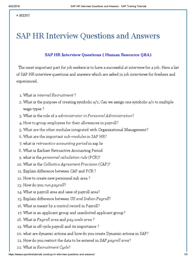 SAP HR Interview Questions and Answers - SAP Training Tutorials 