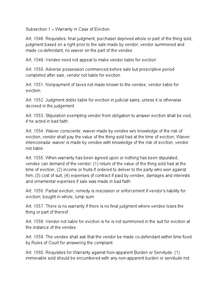 Warranty Against Eviction PDF Legal Remedy Judgment (Law)