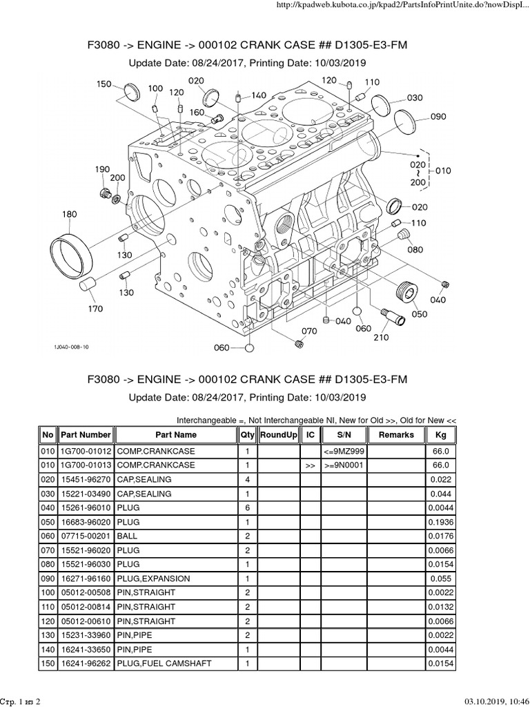 Kubota D1305 Engine Parts List | PDF | Valve | Screw