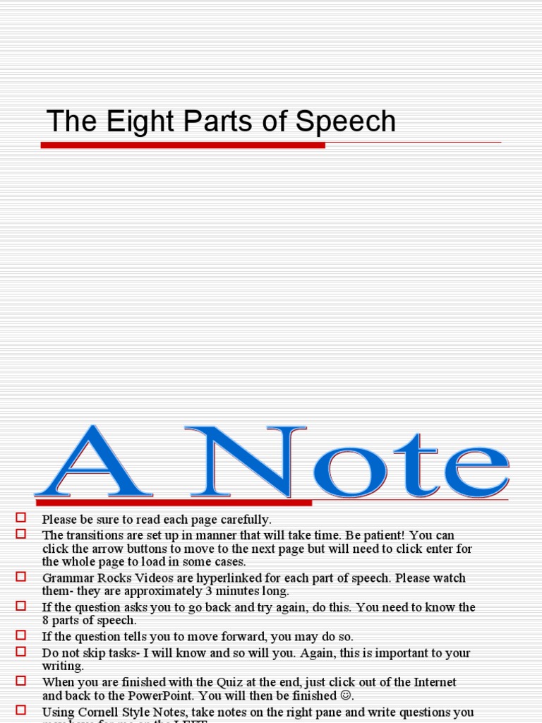 The Eight Parts of Speech | PDF | Part Of Speech | Adverb