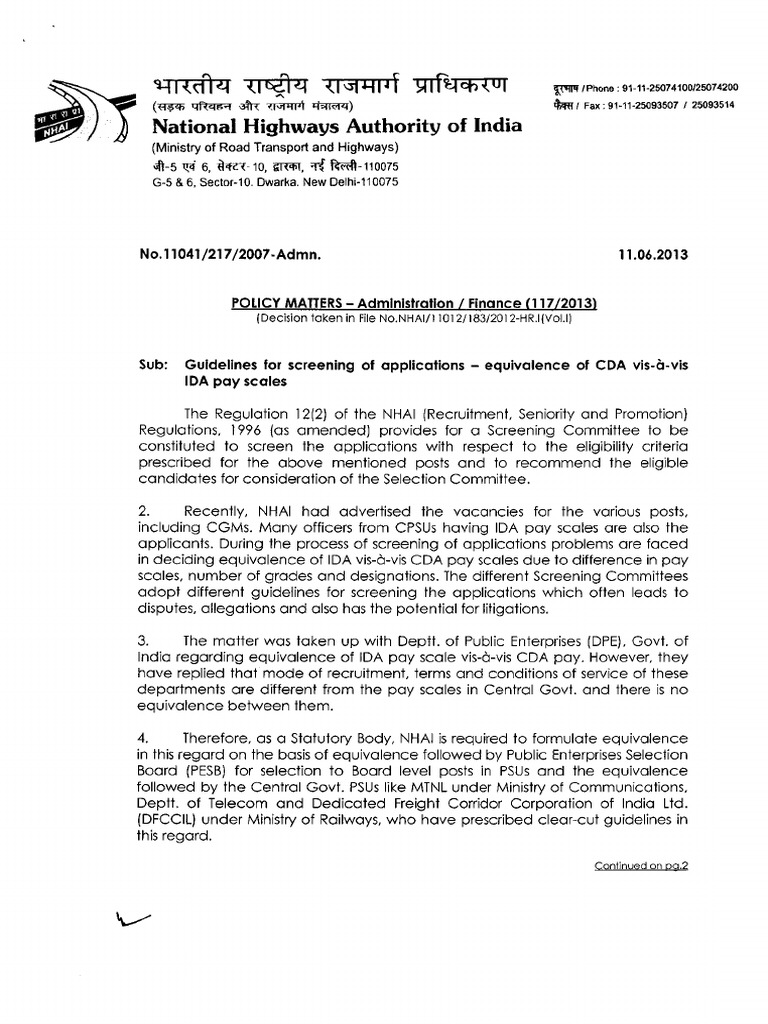 2 Equivalency of CDA Vis-A-Vis IDA Pay Scale PDF | PDF