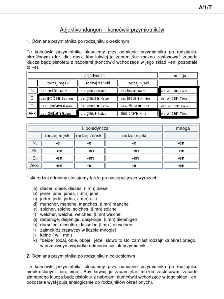 Odmiana Przymiotnika Po Rodzajniku Określonym