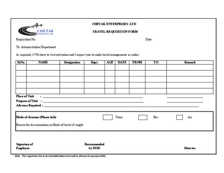 Employee Travel Requisition Form | PDF