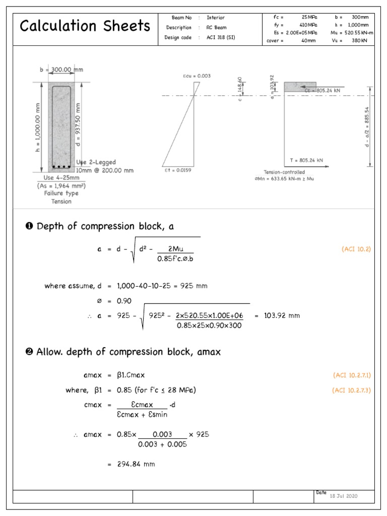 RC Beam Design Calculation ACI 318 | PDF | Nature | Teaching Mathematics