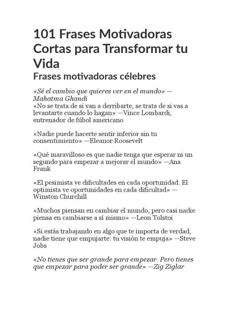 101 Frases Motivadoras Cortas para Transformar Tu Vida | PDF | Sicología |  Felicidad, image size:768x1024