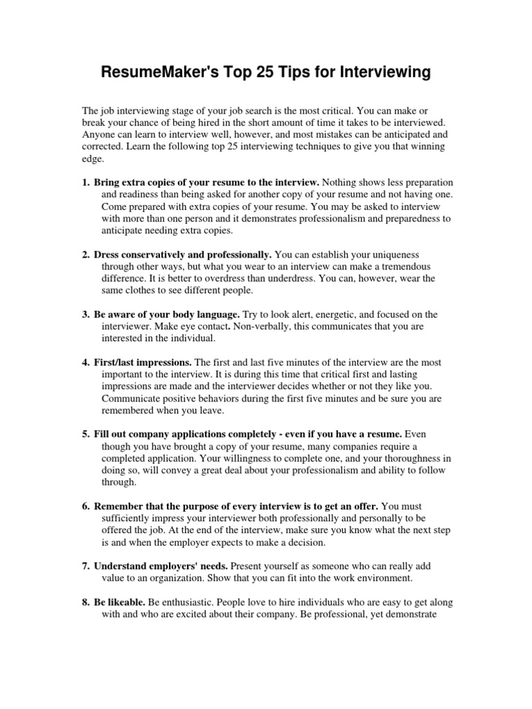 25 Tips Of Interviewing Pdf Interview Relaxation Psychology