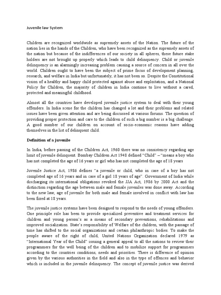 An Overview of the Juvenile Justice System in India From its Origins