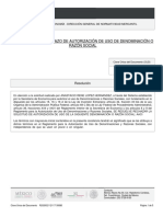 Constancia de Rechazo de Autorización de Uso de Denominación O Razón Social