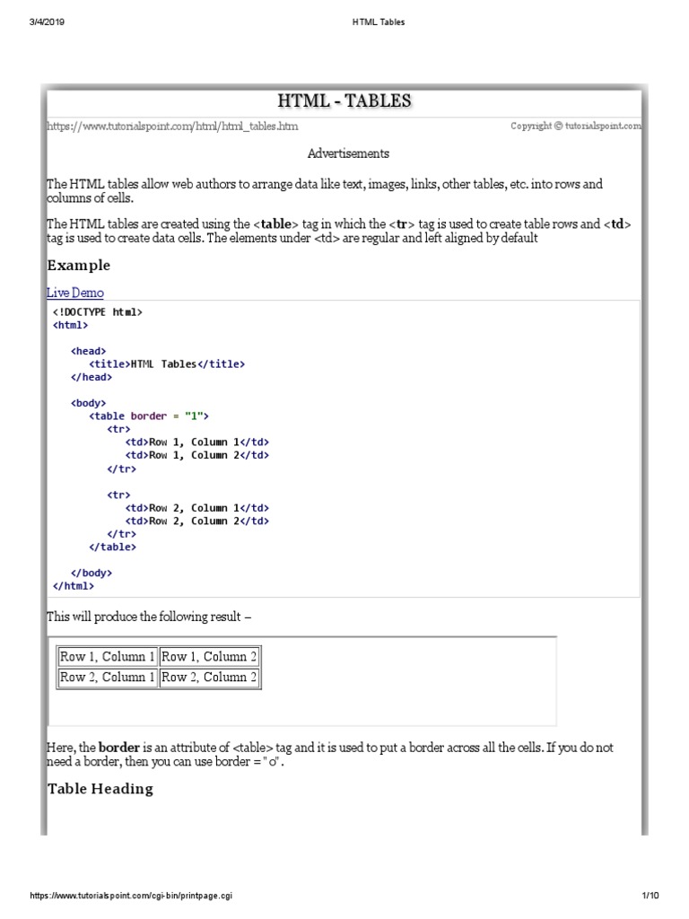 HTML - Tables HTML - Tables | PDF | Html Element | Html
