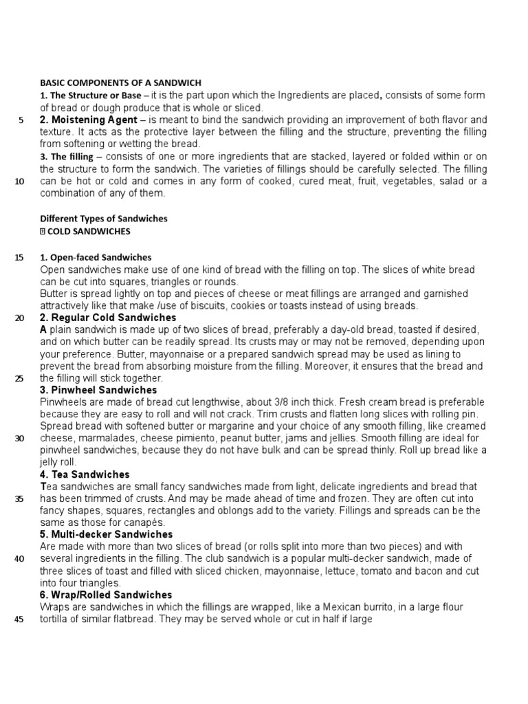 Basic Components of A Sandwich PDF Sandwich Breads