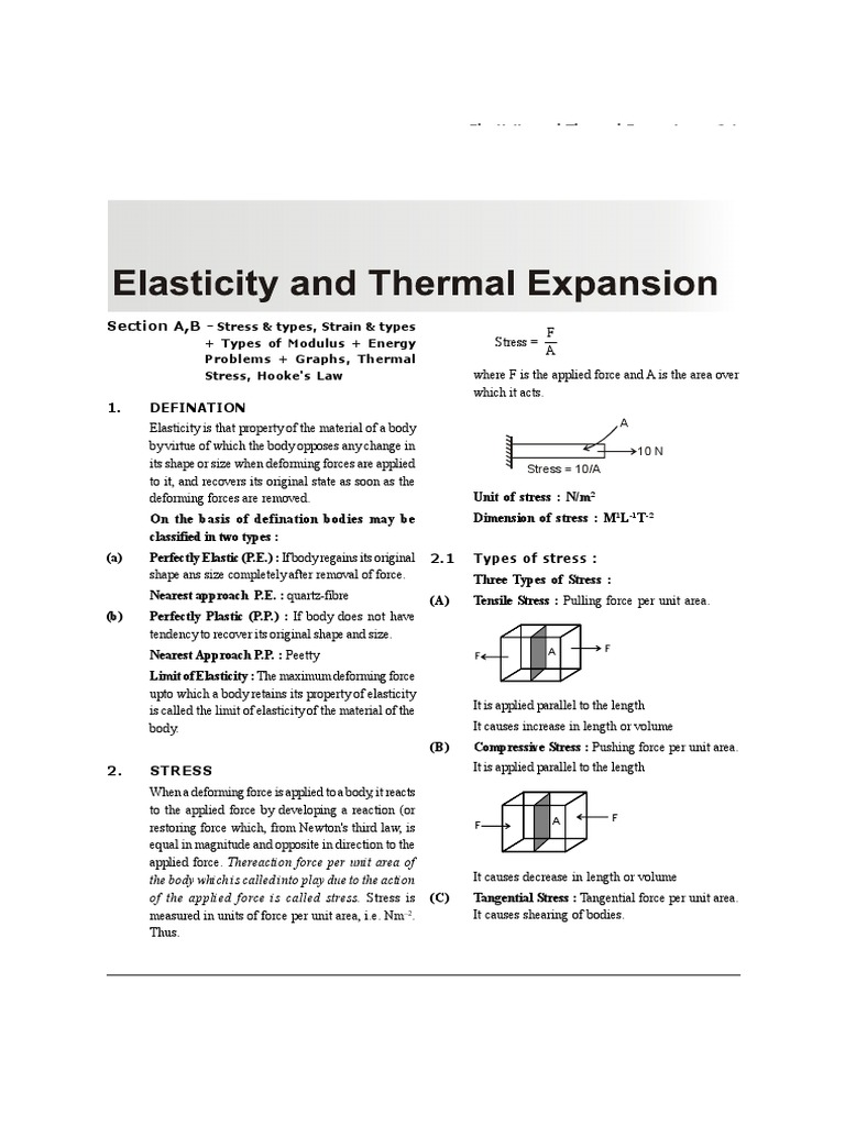 Elasticity and Thermal Expansion Concepts | PDF | Thermal Expansion ...