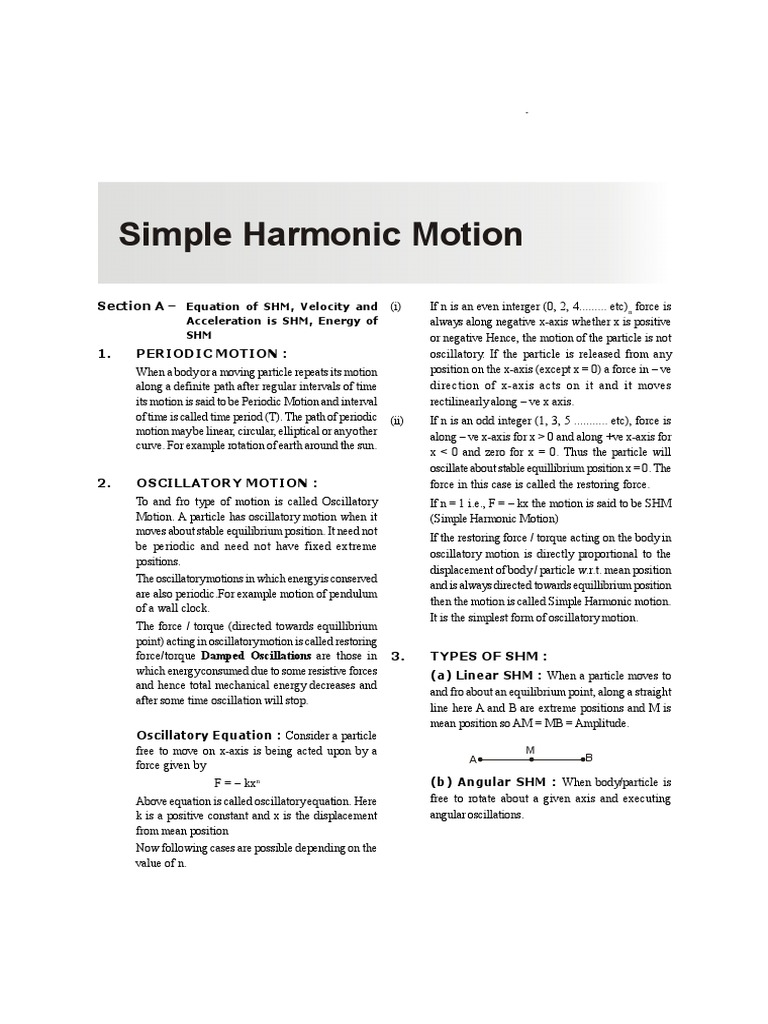 Simple Harmonic Motion: Section A | PDF | Oscillation | Rotation Around ...