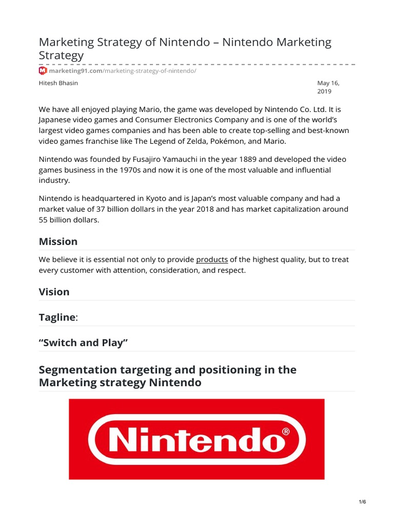 Marketing Strategy of Nintendo Nintendo Marketing Strategy PDF Nintendo Video Game Consoles