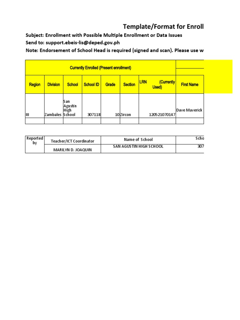 Enrollment Data Template Guidelines | PDF