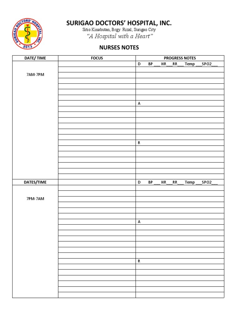 Surigao Doctors' Hospital Nurses Notes | PDF