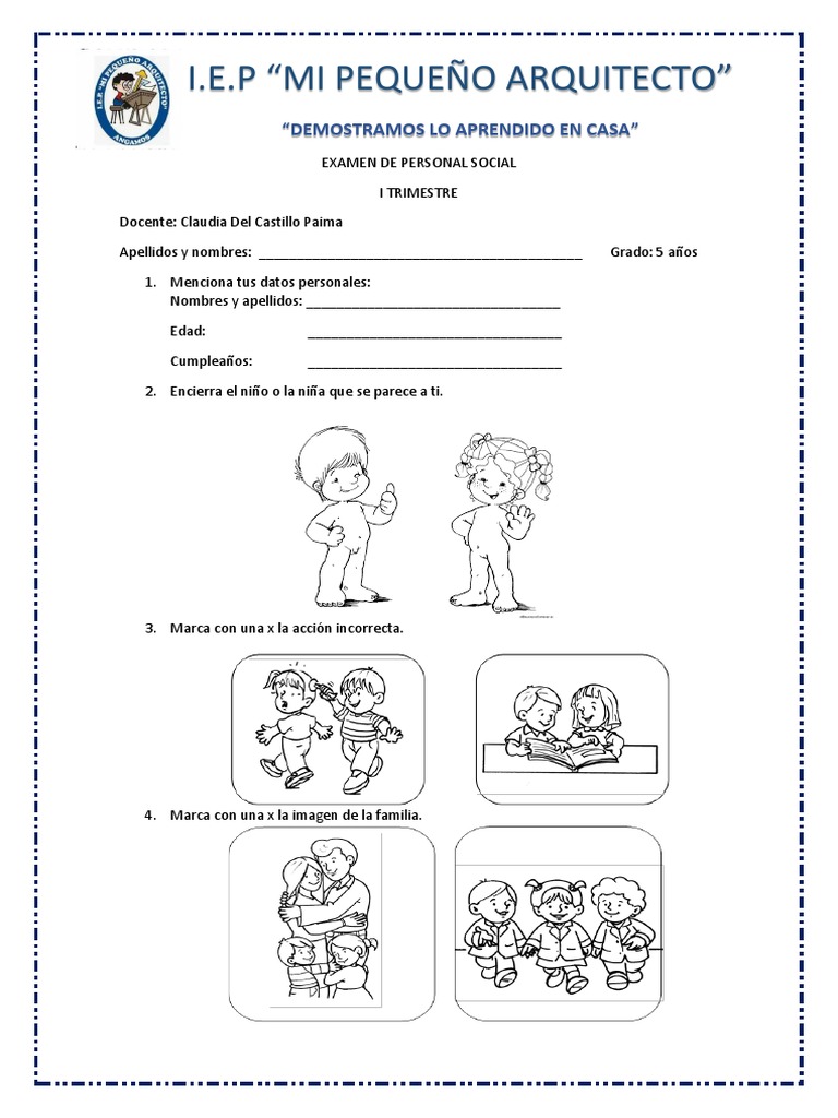 Examen de Personal Social para 5 Años | PDF