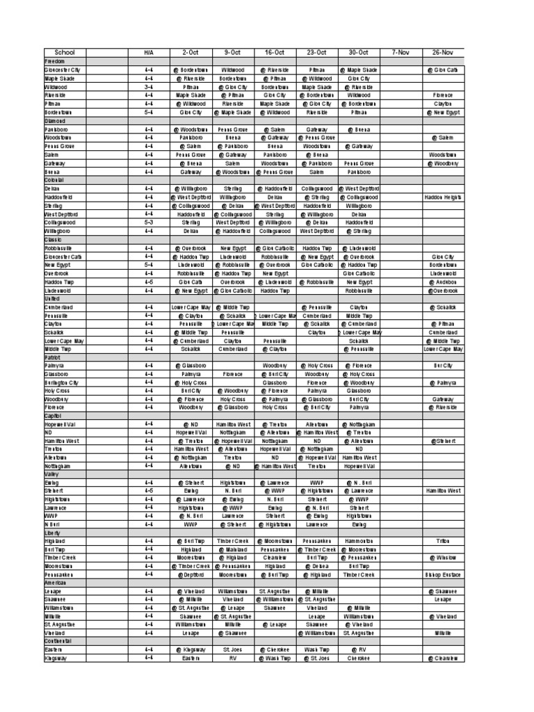 Revised WJFL Schedule With Only Division Games | PDF | United States