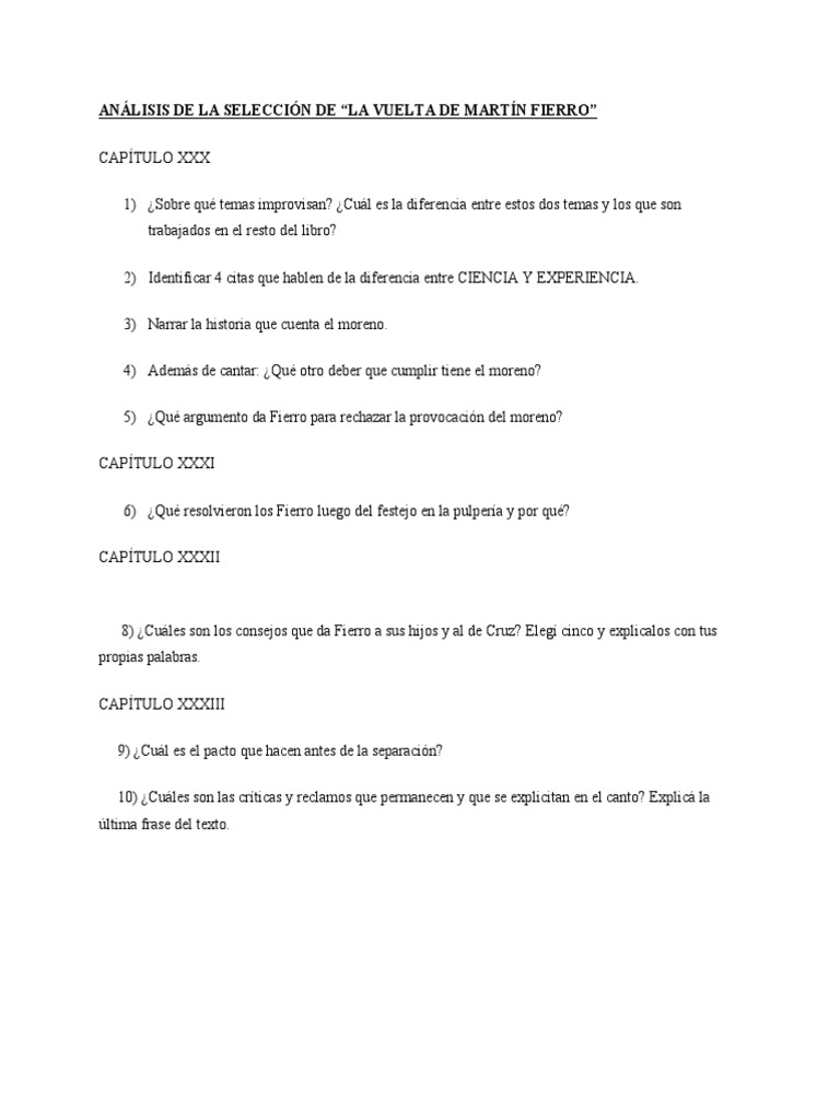 Guía De Lectura La Vuelta De Martín Fierro Pdf