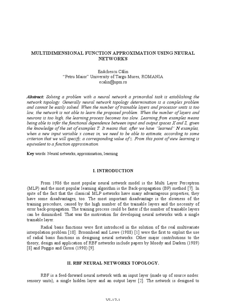 RBF Neural Networks for Function Approximation | PDF